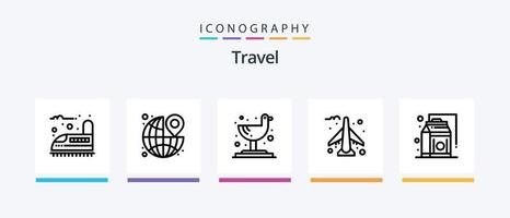 Travel Line 5 Icon Pack inklusive Zug. Eisenbahn. Lebensmittelgeschäft. Navigation. Standort. kreatives Symboldesign vektor