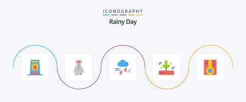 regnerisches flaches 5-Icon-Paket einschließlich regnerisch. Anlage. Wolke. Blatt. Donner vektor