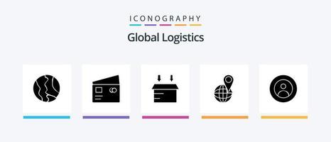 Global Logistics Glyph 5 Icon Pack inklusive Erde. Karte. zahlen. Standort. offen. kreatives Symboldesign vektor