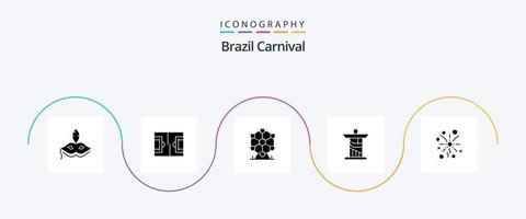 Brasilien karneval glyf 5 ikon packa Inklusive landmärke. firande. fotboll. karneval. Brasilien vektor
