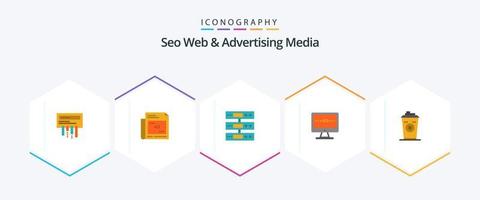 seo webb och reklam media 25 platt ikon packa Inklusive lcd. tv. server. annons. filer vektor