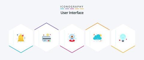 användare gränssnitt 25 platt ikon packa Inklusive ljus. Glödlampa. Hem. väder. moln vektor