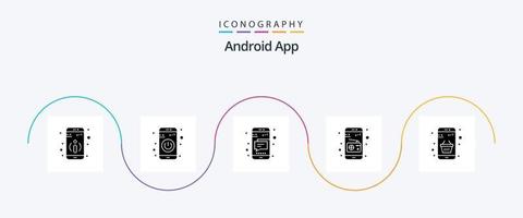 android app glyf 5 ikon packa Inklusive pengar. köpa. mobil. korg. media vektor