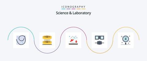 Science Flat 5 Icon Pack inklusive Labor. Biologie. tropfen. Schutz. Gläser vektor