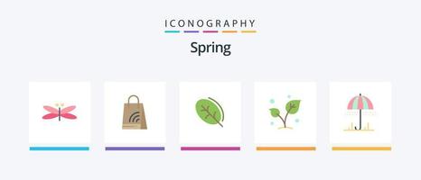 Spring Flat 5 Icon Pack inklusive Baum. Frühling. Einkaufen. Natur. Frühling. kreatives Symboldesign vektor