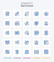 kreatives Back to School 25 blaues Icon Pack wie Schublade. Glocke. Ausbildung. Ausbildung. Schule vektor