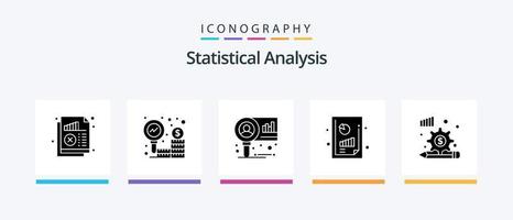 statistisk analys glyf 5 ikon packa Inklusive analys bearbeta. finansiell Rapportera. forskning. finansiell prestanda. forskning. kreativ ikoner design vektor