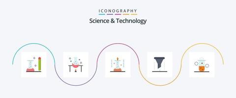 Wissenschaft und Technologie Flat 5 Icon Pack einschließlich Radioaktivität. radioaktive Strahlung. wissenschaftliches Experiment. Trichter. Chemielabor vektor