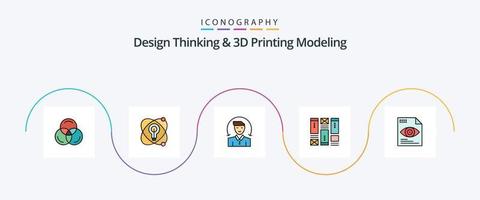 Design Thinking und D Printing Modeling Line gefüllt Flat 5 Icon Pack inklusive Auge. Datei . männlich. Idee. Skizzierung vektor