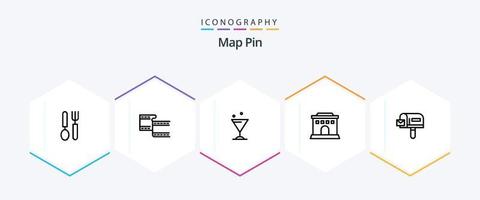 Map Pin 25-Zeilen-Icon-Pack einschließlich . Einkaufen. trinken. Post. heim vektor