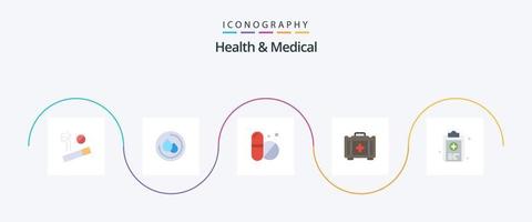 Gesundheit und medizinische Wohnung 5 Icon Pack inklusive. prüfen. Tablette. Medizin. Zwischenablage vektor