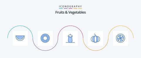 frukt och grönsaker blå 5 ikon packa Inklusive . grönsak. mat. citron. mat vektor