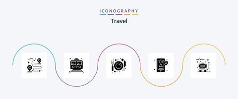 Travel Glyph 5 Icon Pack inklusive Navigation. Standort. Transport. GPS. Platte vektor