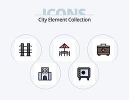 Stadtelement Sammlungslinie gefüllt Icon Pack 5 Icon Design. Brunnen . reisen. Linie . transportieren . Bus vektor