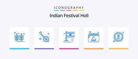 Holi Blue 5 Icon Pack inklusive Rupie. indisch. Land. Party. Datum. kreatives Symboldesign vektor