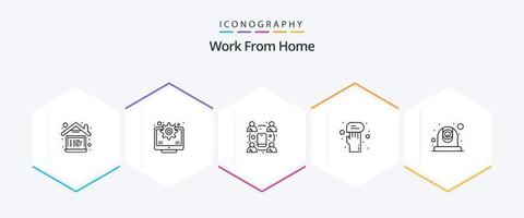 Arbeit von zu Hause aus 25-Zeilen-Icon-Pack inklusive Video. Plaudern. Konferenz. Hand. Kommentar vektor