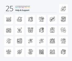 Hilfe und Support 25-zeiliges Icon-Paket inklusive App. technische Hilfe. Kopfhörer. Gang. Unterstützung vektor
