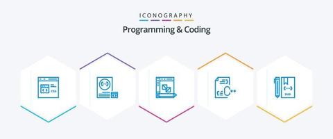 programmering och kodning 25 blå ikon packa Inklusive utveckla. c. utveckling. planera. utveckling vektor