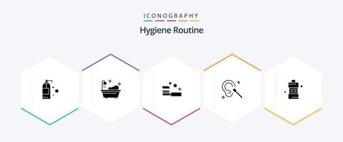 Hygieneroutine 25 Glyphen-Icon-Pack inklusive Reinigung. Badezimmer. Reinigung. sauber. Ohr vektor