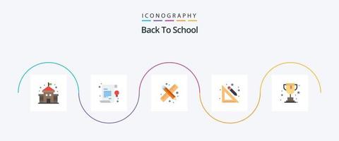 Back to School Flat 5 Icon Pack inklusive Trophäe. online. Zeichenutensilien. Bleistift. Herrscher vektor