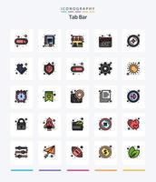 Creative Tab Bar 25 Zeilen gefülltes Icon Pack wie neu. Video. Markt. Spieler. Kino vektor