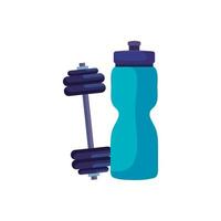 Flasche Wasser Plastik mit Hantel isoliert Symbol vektor