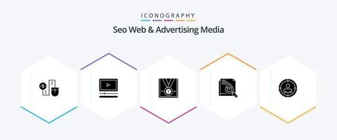 seo webb och reklam media 25 glyf ikon packa Inklusive sida Sök. Sök. smp smp. sida. vinnare vektor