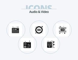 Audio- und Video-Glyphen-Icon-Pack 5-Icon-Design. . Spule. Klavier. Film. Pause vektor