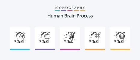 mänsklig hjärna bearbeta linje 5 ikon packa Inklusive avslappnad. sinne. plugg. mänsklig. Lycklig. kreativ ikoner design vektor