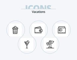 Urlaub Linie Icon Pack 5 Icon Design. reisen. Strand. Tasche. Urlaub. Gläser vektor