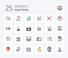 Design Thinking 25 Flat Color Icon Pack inklusive Datei. Design. Papier. Licht. Lösung vektor