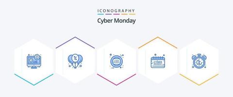 Cyber Monday 25 Blue Icon Pack inklusive Rabatt. Montag. Cyber. halten. Kalender vektor