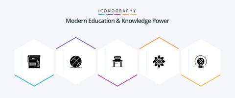 modern utbildning och kunskap kraft 25 glyf ikon packa Inklusive ljus. laboratorium. skrivbord. molekyl. atom vektor