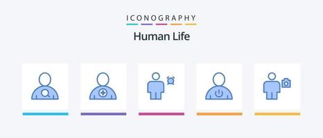 mänsklig blå 5 ikon packa Inklusive står fast vid. energi. larm. kropp. timer. kreativ ikoner design vektor
