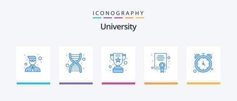 universitet blå 5 ikon packa Inklusive Kolla på. prestation. utbildning. certifikat. kreativ ikoner design vektor