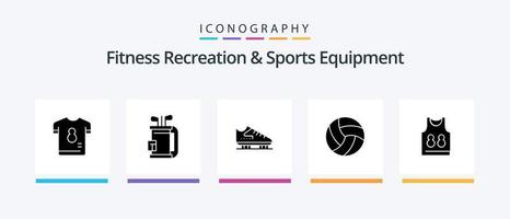 kondition rekreation och sporter Utrustning glyf 5 ikon packa Inklusive volleyboll. boll. golf. skridskoåkning. skridsko. kreativ ikoner design vektor