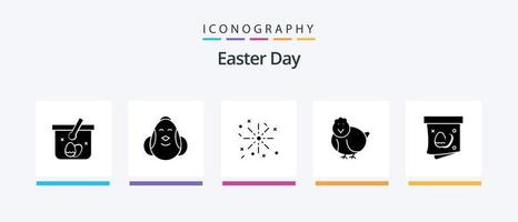 Ostern Glyphe 5 Icon Pack inklusive Geschenk. Glücklich. Glücklich. Baby. Huhn. kreatives Symboldesign vektor