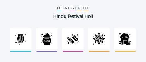 Holi Glyphe 5 Icon Pack inklusive Hütte. Muster. Essen. Indien. Weizen. kreatives Symboldesign vektor