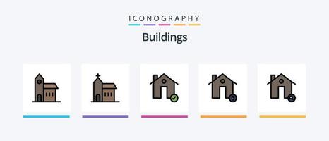 Gebäudezeile gefüllt 5 Icon Pack inklusive Flagge. die Architektur. Eigentum. Anlage. Gebäude. kreatives Symboldesign vektor