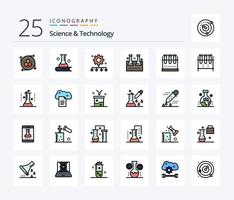 vetenskap och teknologi 25 linje fylld ikon packa Inklusive labb glas. erlenmeyer flaska. vetenskaplig. kemisk flaska. arbete förvaltning vektor