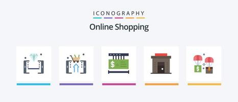 Online-Shopping Flat 5 Icon Pack inklusive Logistik. Lieferung. Einkaufen. Luft. online. kreatives Symboldesign vektor