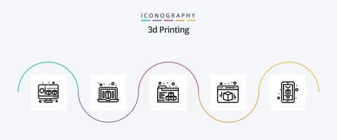 3D-Druck-Icon-Paket für Linie 5, einschließlich . Drucken. Ordner. Handy, Mobiltelefon. Netz vektor