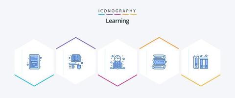 inlärning 25 blå ikon packa Inklusive data. kunskap. bok. utbildning. studie tid vektor