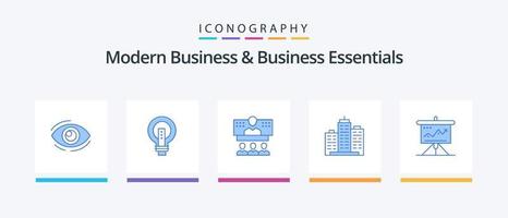 Modern Business und Business Essentials Blue 5 Icon Pack inklusive Verbindung. Geschäft. hell. Konferenz. die Glühbirne. kreatives Symboldesign vektor