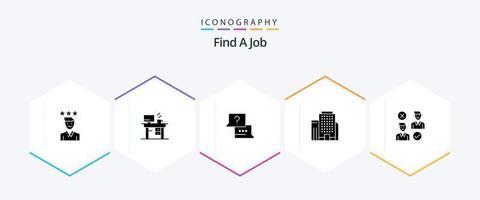 Finden Sie einen Job 25 Glyphen-Icon-Paket einschließlich Benutzer. Arbeit. Arbeiten. Gebäude. Plaudern vektor