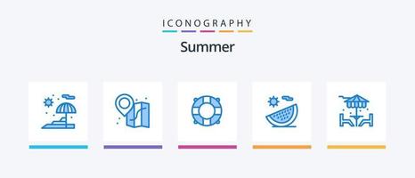 sommar blå 5 ikon packa Inklusive möbel. dekoration. sommar. strand. sommar. kreativ ikoner design vektor