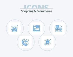 Einkaufen und E-Commerce blau Icon Pack 5 Icon Design. sicher. Karte. Telefon. Tasche. Geschäft vektor