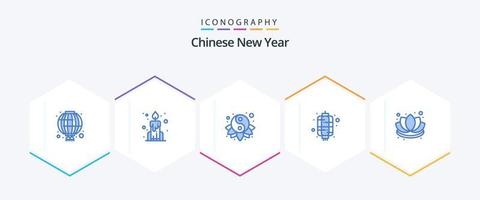 chinesisches neujahr 25 blaues symbolpaket mit blume. Chinesisch. Neujahr. Jahr. Laterne vektor