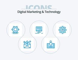 digitales Marketing und Technologie blau Icon Pack 5 Icon Design. Einstellung. Marketing. Digital. Graph. online vektor