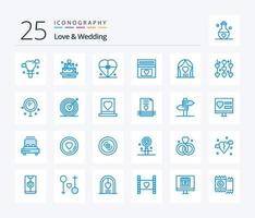 Liebe und Hochzeit 25 blaue Symbolpakete inklusive Hochzeit. Liebe. Fonds. Liebe vektor